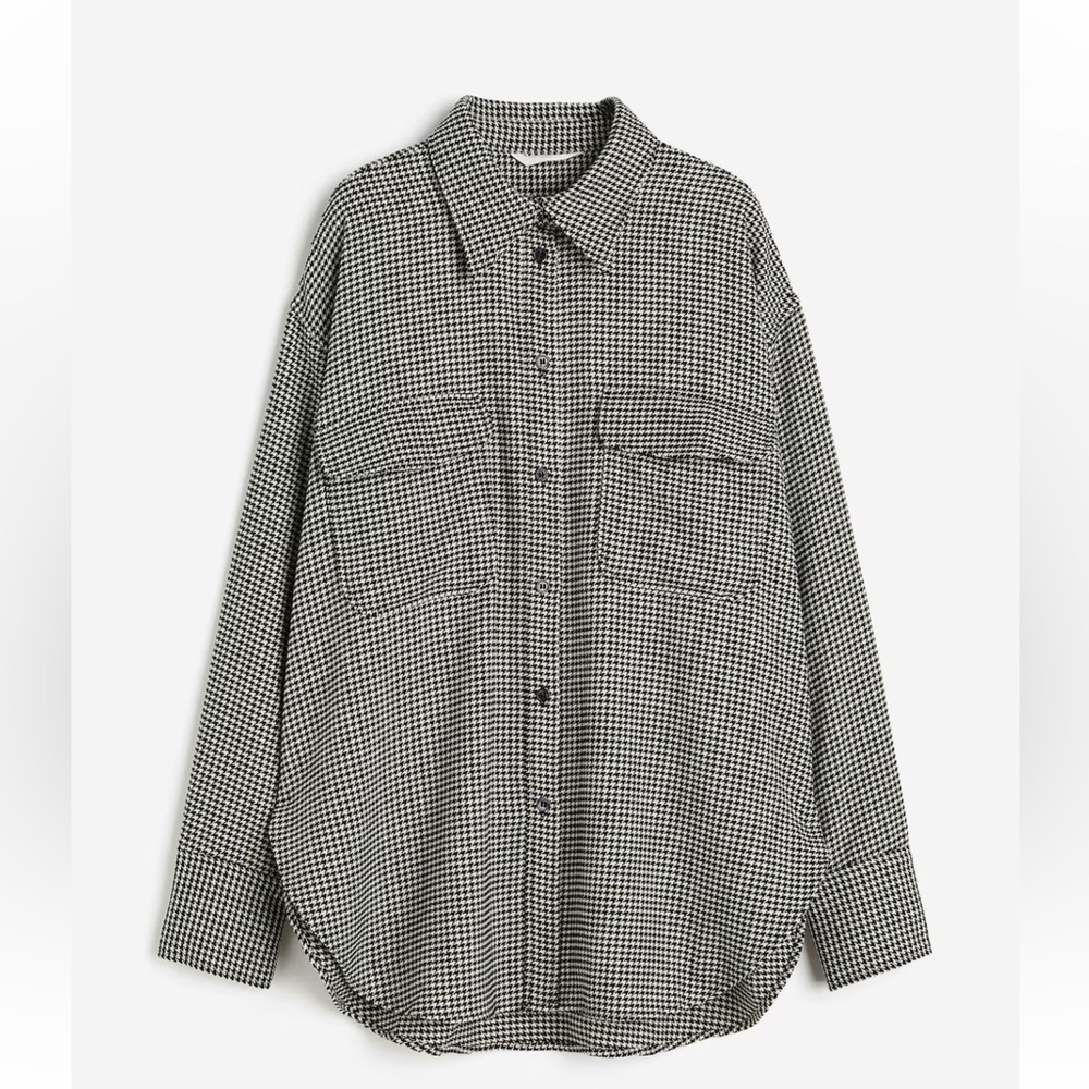 H&M Monochrome Houndstooth Button-Down Shacket